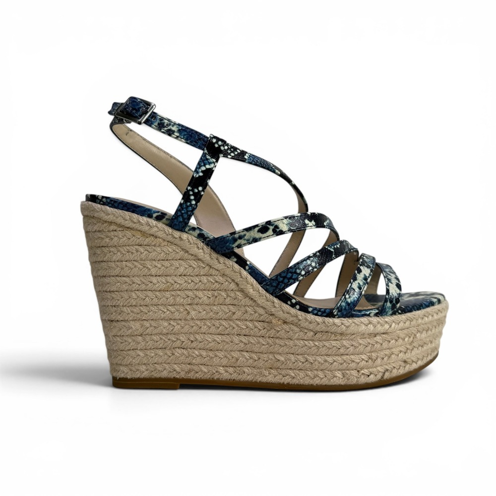 Pelle Moda Espadrille Wedge Sandals Platform Strappy Womens 6.5 M Blue Snakeskin